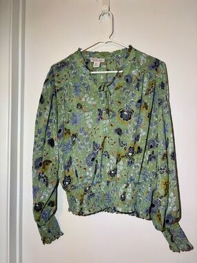 Rachel Zoe Green Floral Tie-Neck Blouse